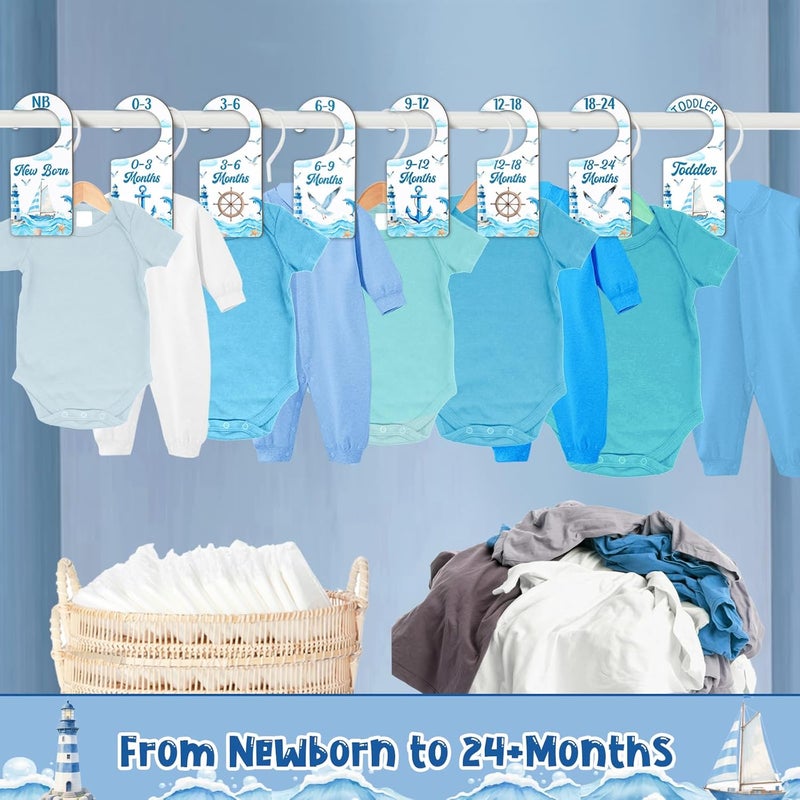 CORNER LACE Baby Closet Dividers 8PCS, Nautical Themed Wooden Double-Sided Clothes Size Hanger/Organizer from Newborn to Toddler for Nursery Decor Baby Shower Birthday Gender Reveal Party Gift - Image 4
